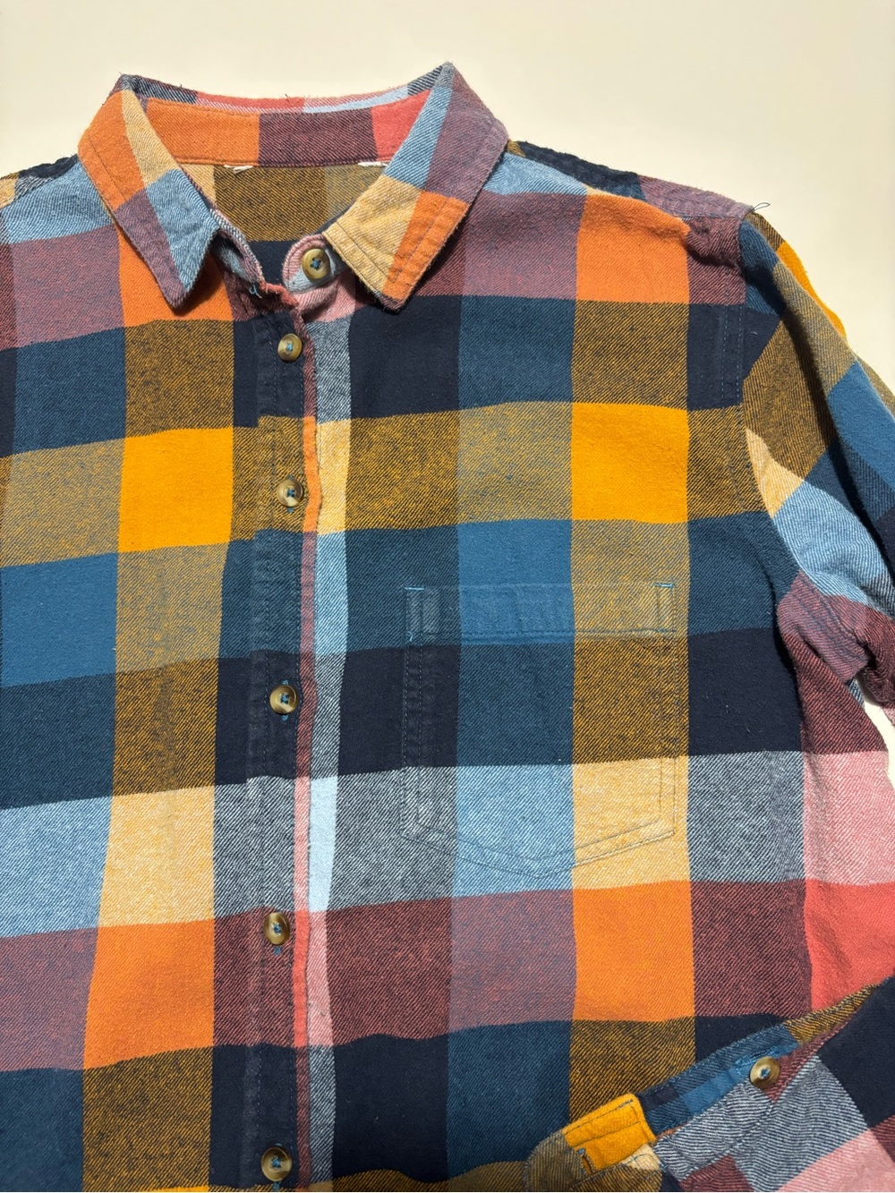 Bold Block Navy Blue Orange Pink & Yellow Cotton Fall Flannel
